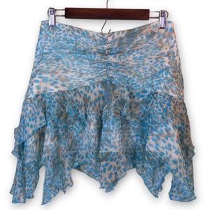 A.B.S by Allen Schwartz Aqua Blue 100% Silk Animal Print Skirt Women's Size 6